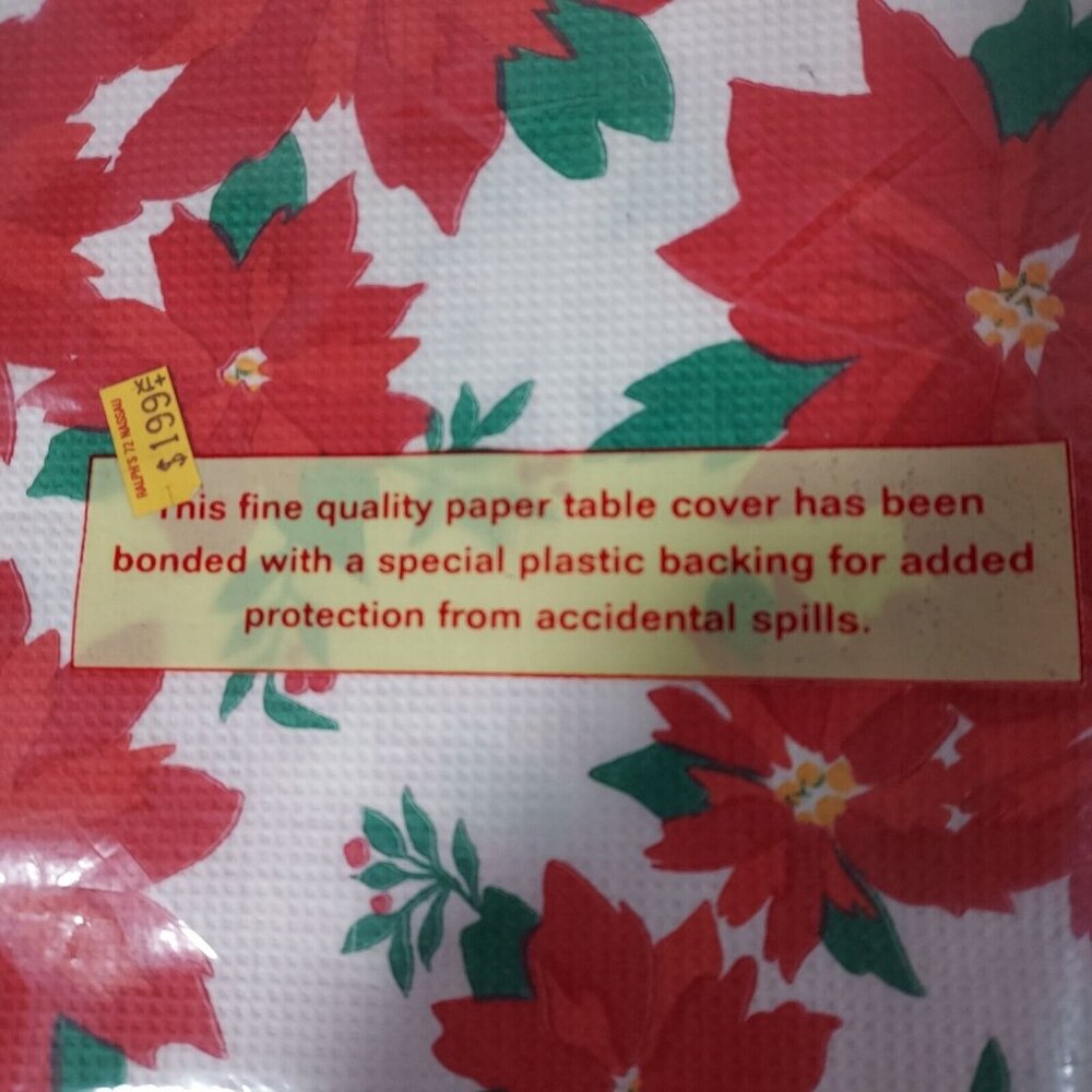 Table Cover Poinsette Paper  51" x 96" Plastic Back New Vintage Beach Brand - Picture 4 of 7